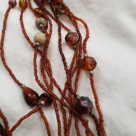 Stunning Vintage Multiple Strand Black Glass Seed Bead Necklace Dark Amber - Picture 4 of 6